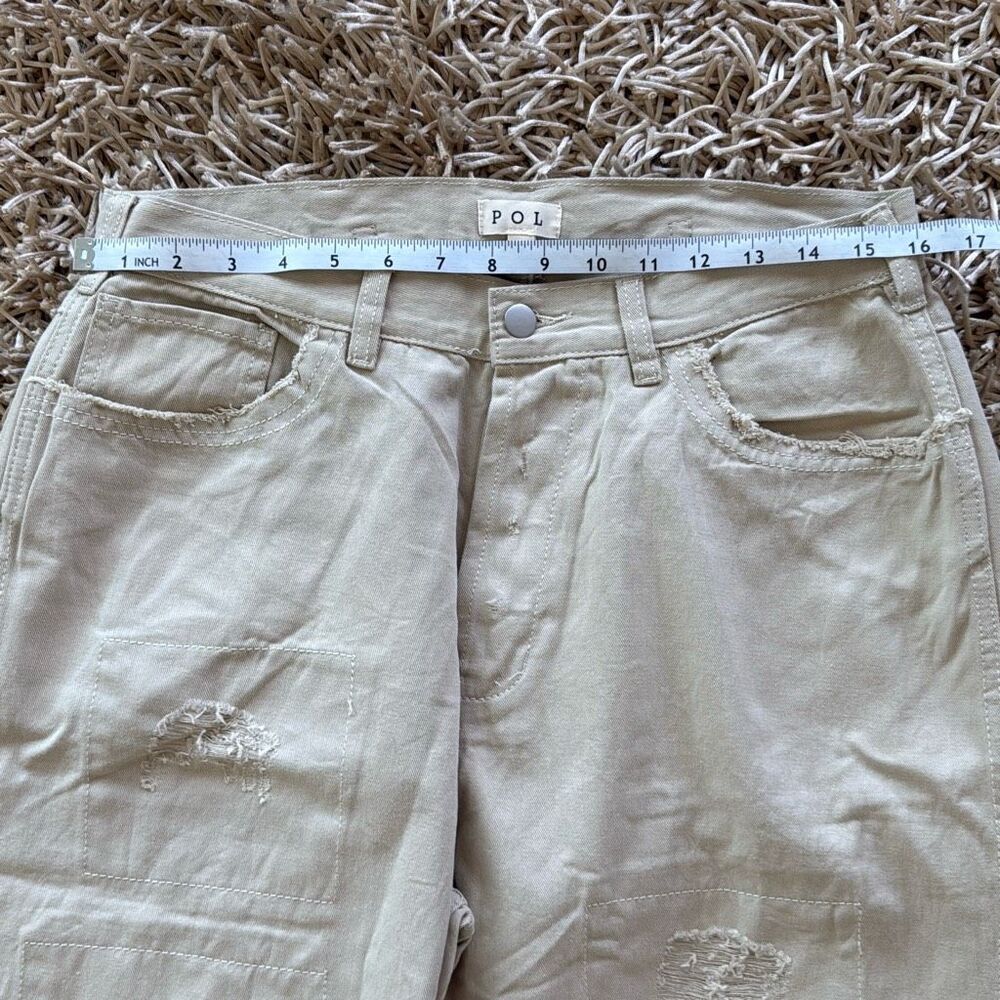 Pol Distressed Cropped Patchwork Details Raw Hem … - image 4